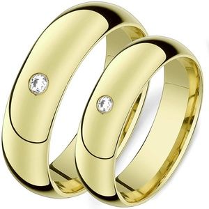 MATCHING Couple TITANIUM CZ Gold Wedding Ring Set